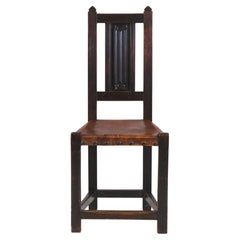 Arts & Crafts Oak And Leather Arrow Head Side Chair