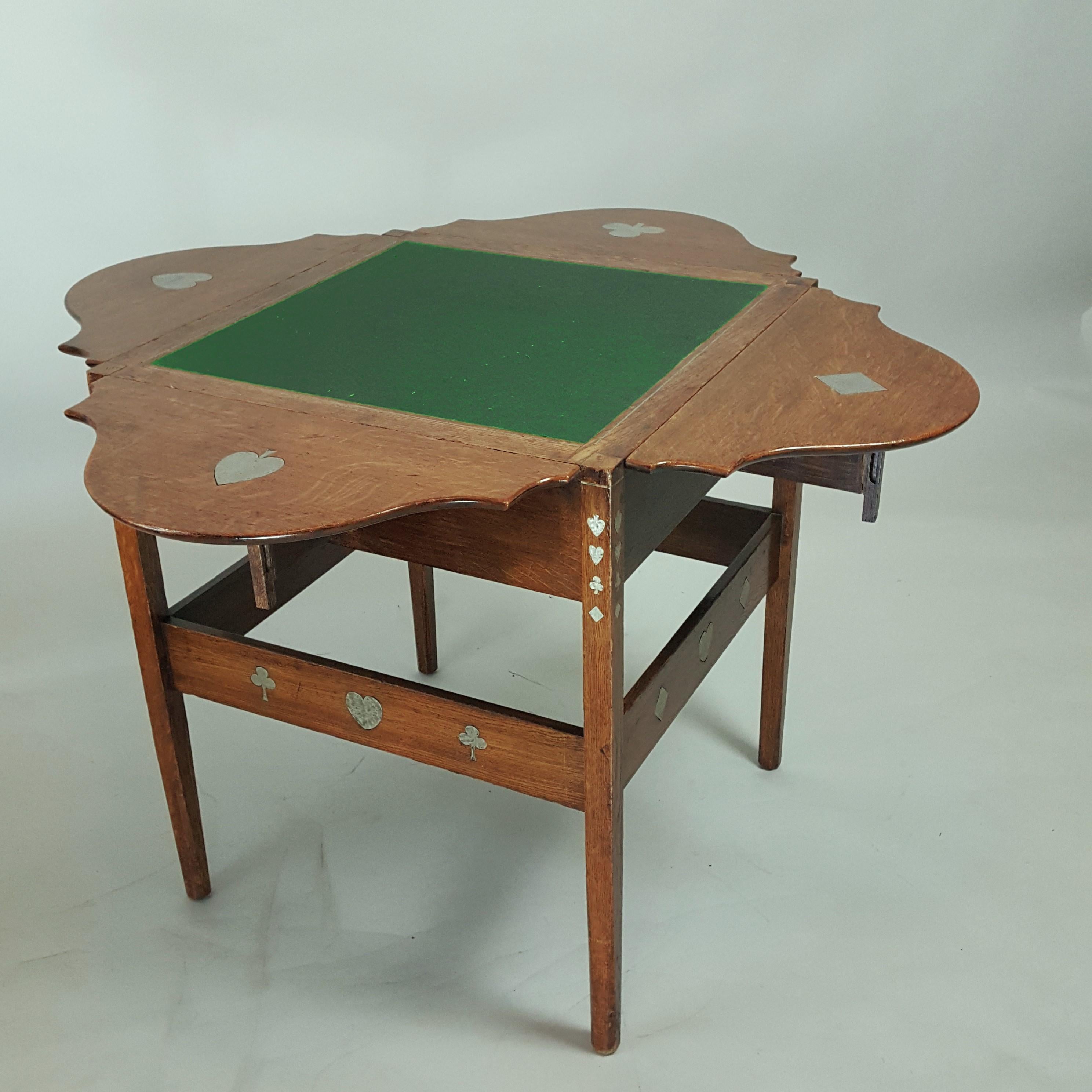 Arts and Crafts Arts & Crafts oak and pewter inlaid card table  C. F. A. Voysey For Sale