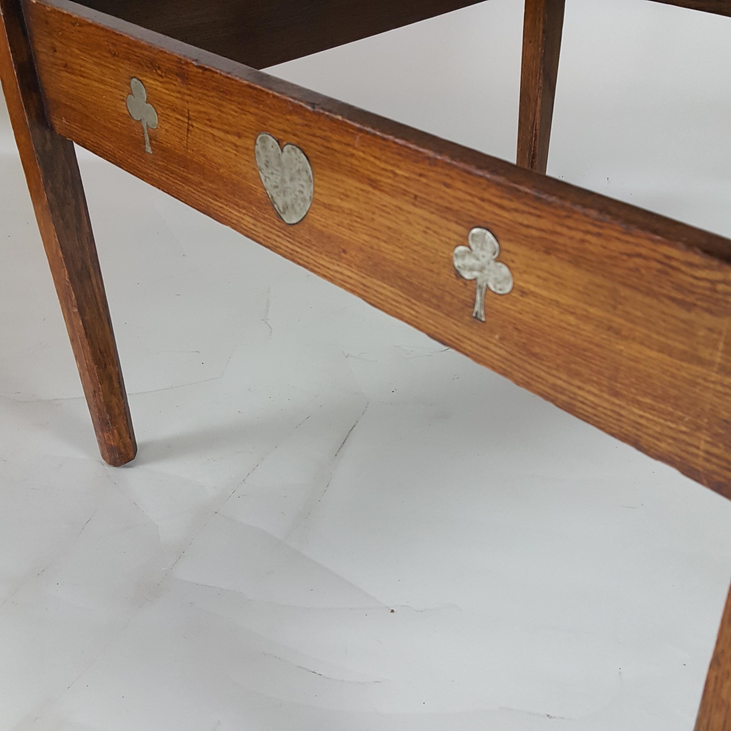 Arts & Crafts oak and pewter inlaid card table  C. F. A. Voysey In Good Condition For Sale In Tunbridge Wells, GB