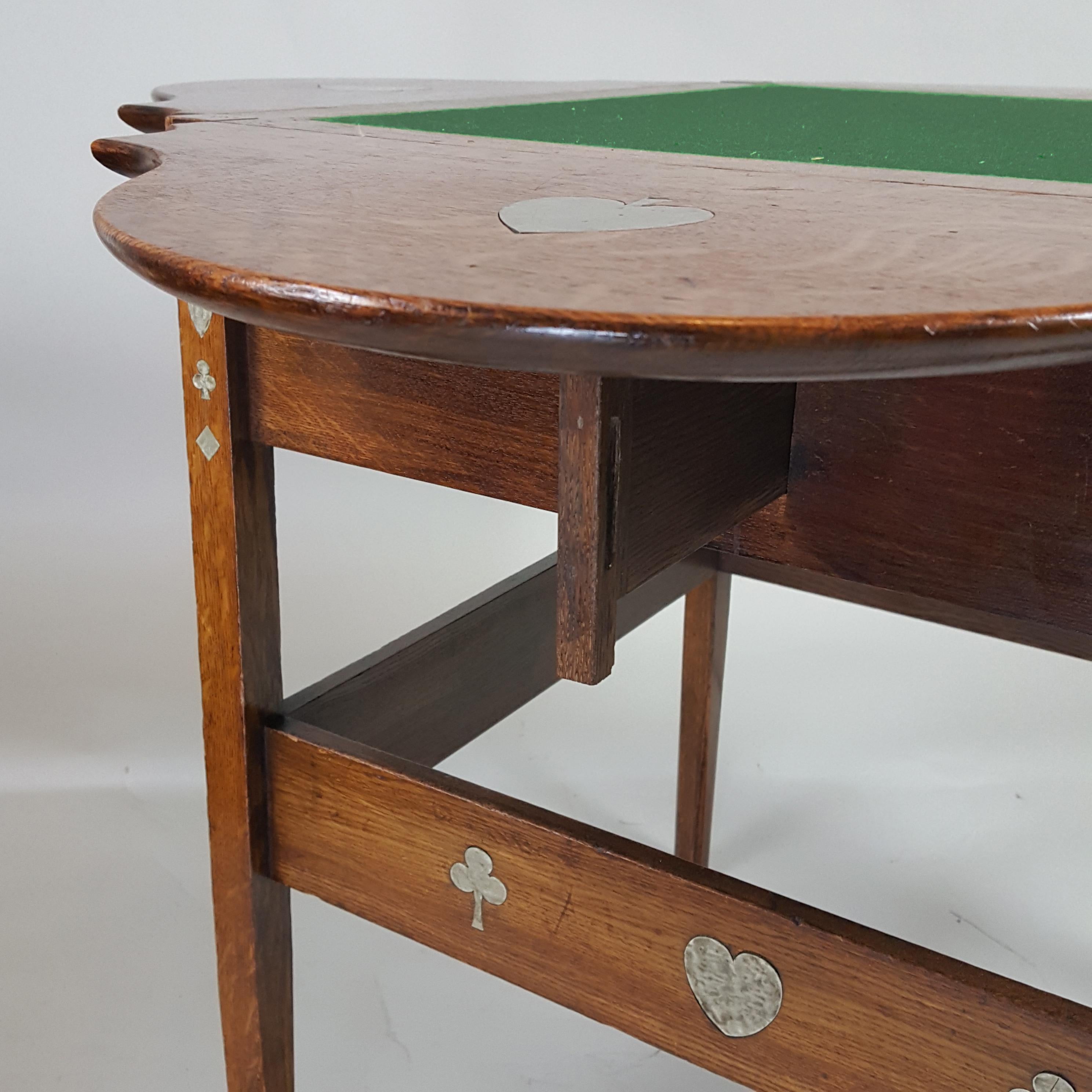 20th Century Arts & Crafts oak and pewter inlaid card table  C. F. A. Voysey For Sale