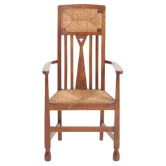 Arts 
Crafts Oak and Rush Armchair