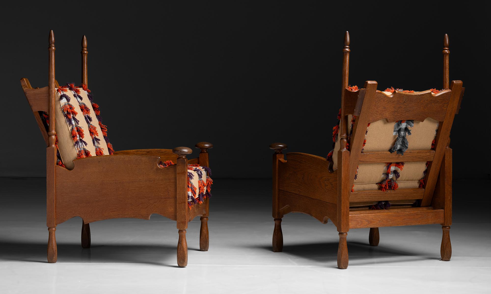 French Arts & Crafts Oak Armchairs, France circa 1910