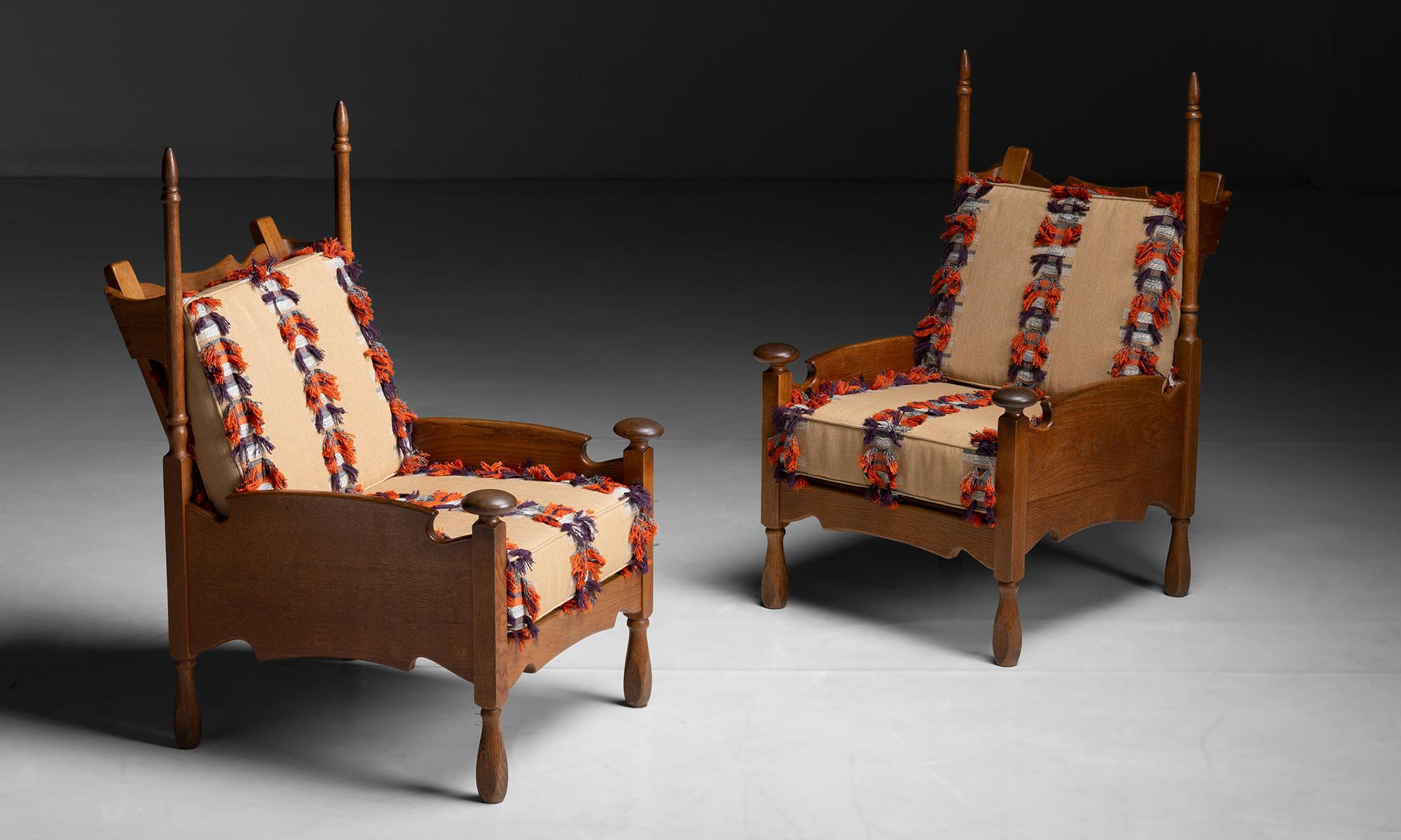 Arts & Crafts Oak Armchairs, France circa 1910 In Good Condition In Culver City, CA
