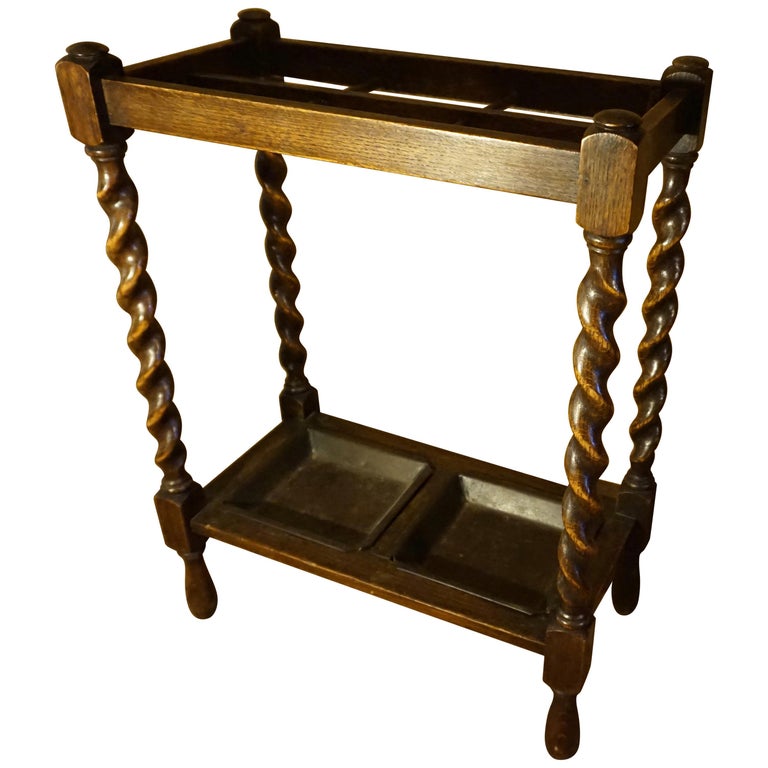 Arts and Crafts Oak Barley Twist Umbrella Cane Stand For Sale at 1stDibs