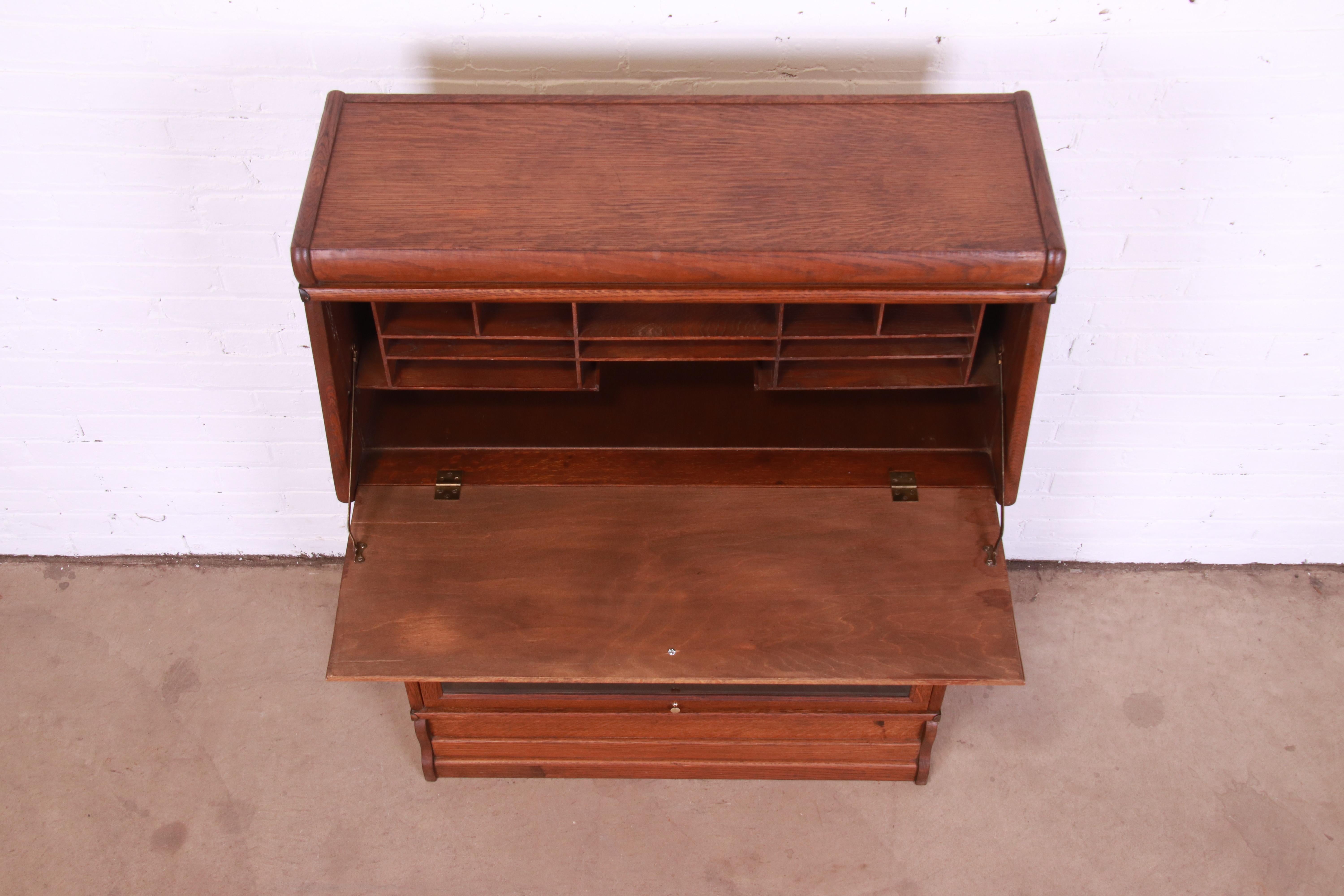 Arts & Crafts Oak Barrister Bookcase with Drop Front Secretary Desk, circa 1920s For Sale 3