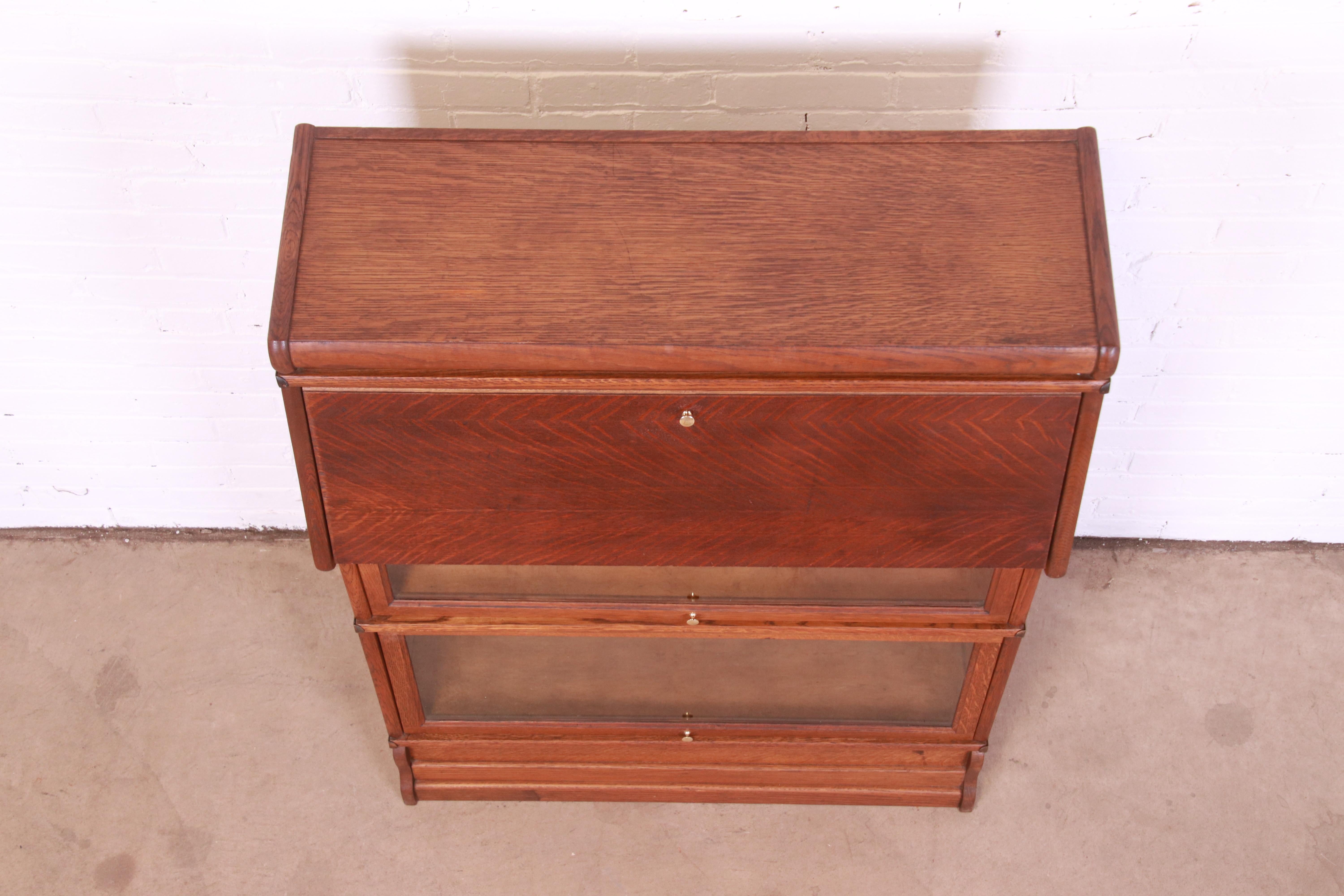 Arts & Crafts Oak Barrister Bookcase with Drop Front Secretary Desk, circa 1920s For Sale 4