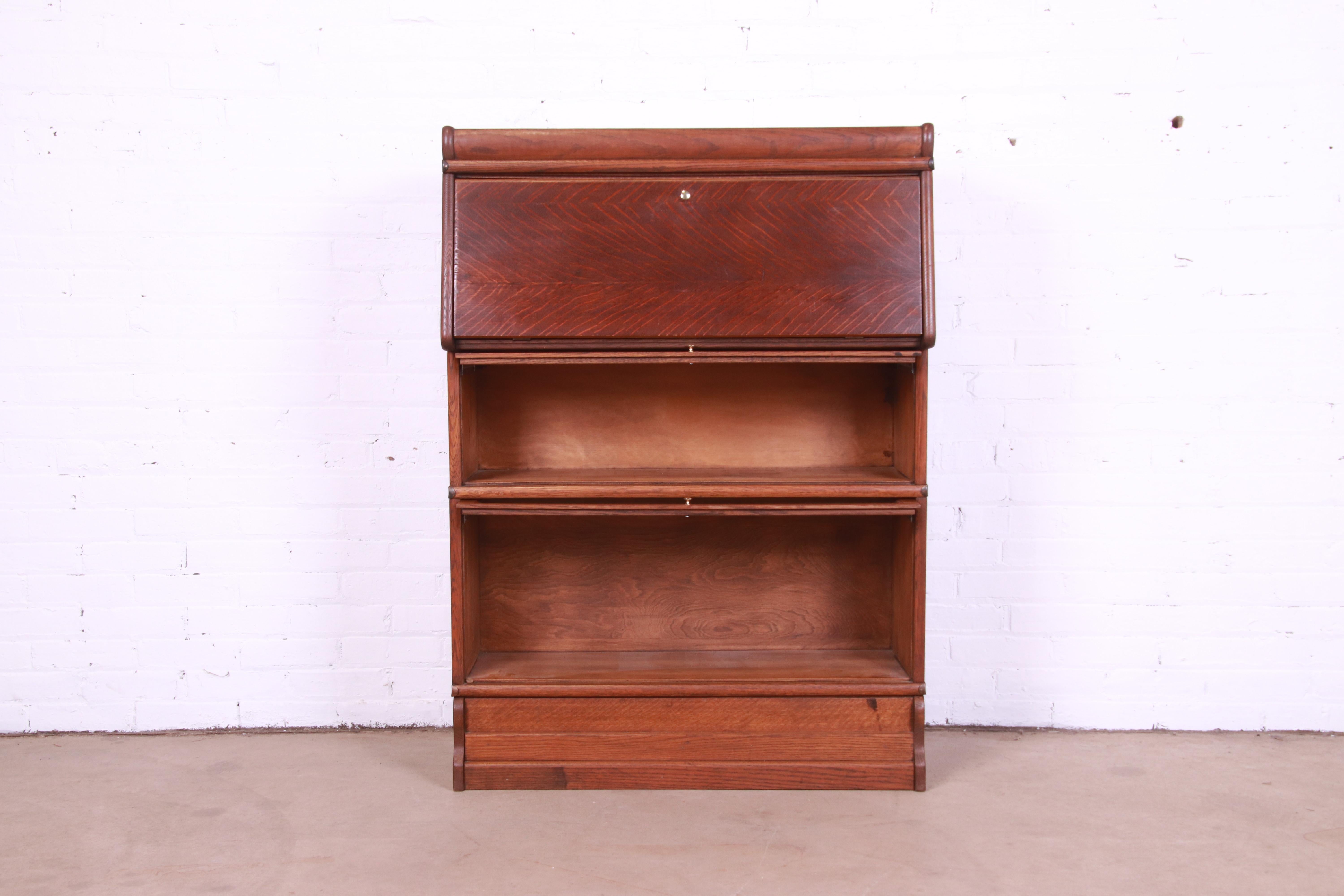 Arts & Crafts Oak Barrister Bookcase with Drop Front Secretary Desk, circa 1920s For Sale 5