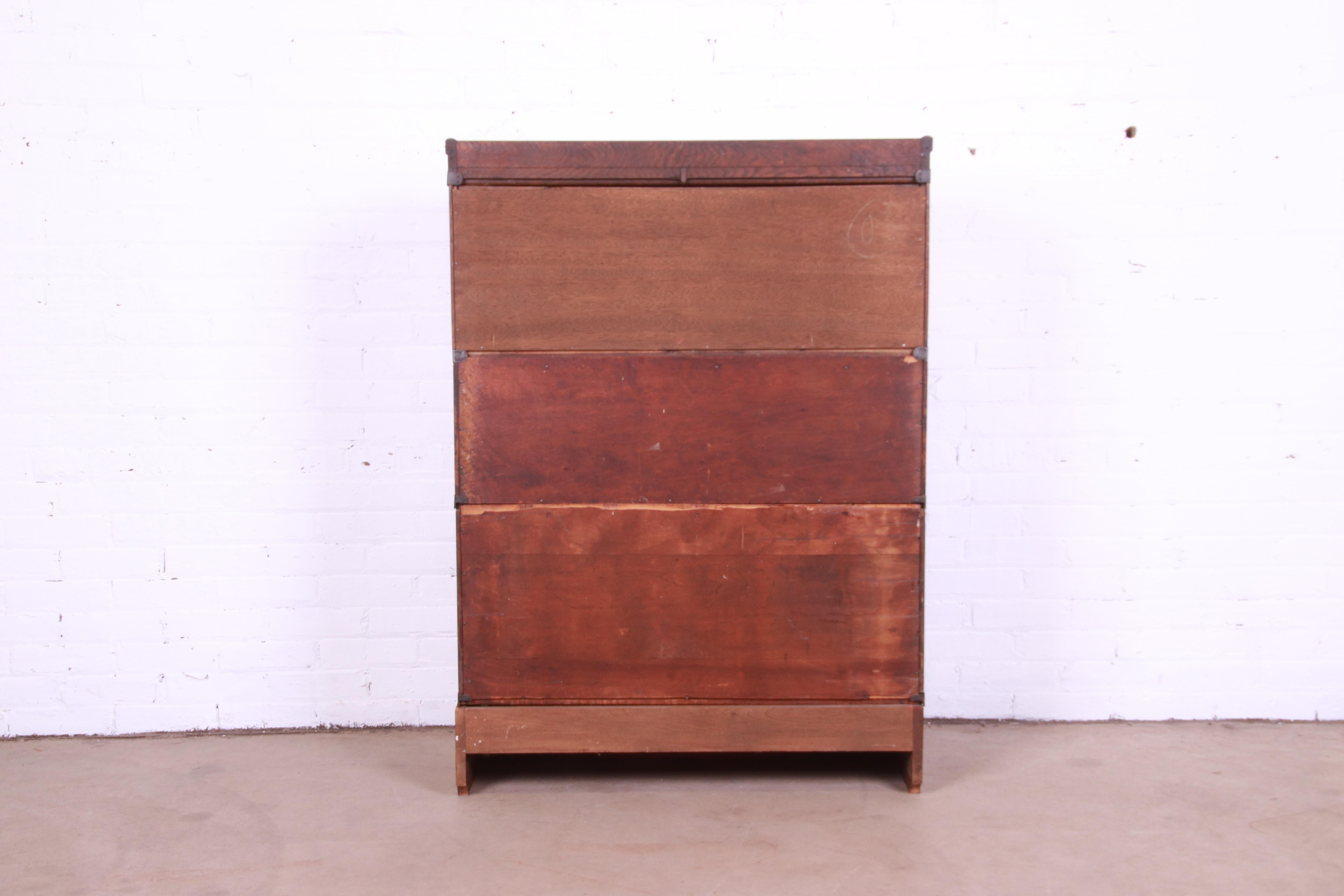 Arts & Crafts Oak Barrister Bookcase with Drop Front Secretary Desk, circa 1920s For Sale 8