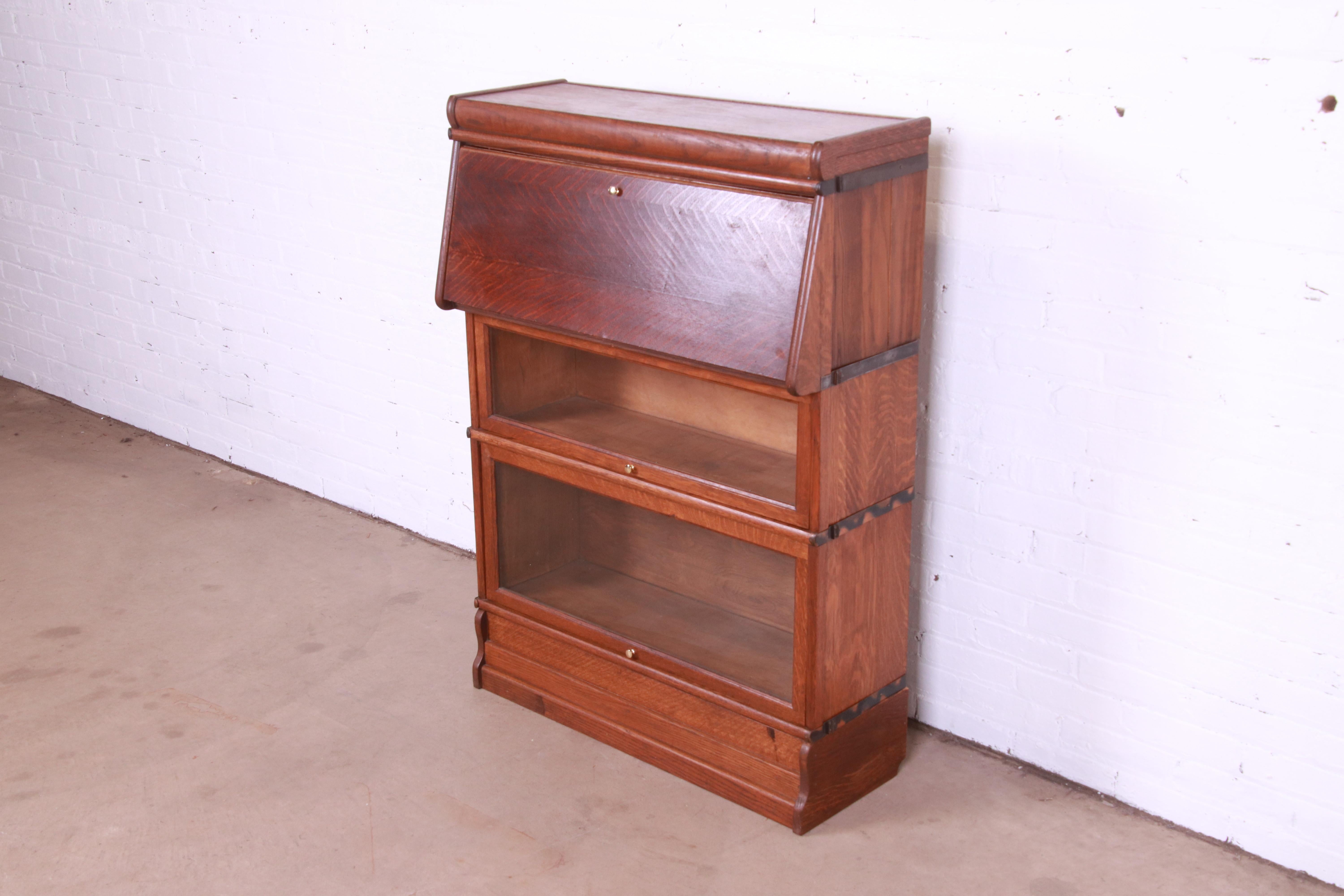 Arts and Crafts Arts & Crafts Oak Barrister Bookcase with Drop Front Secretary Desk, circa 1920s For Sale