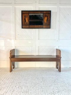Arts & Crafts Oak Bench With Velvet Seat Cushion