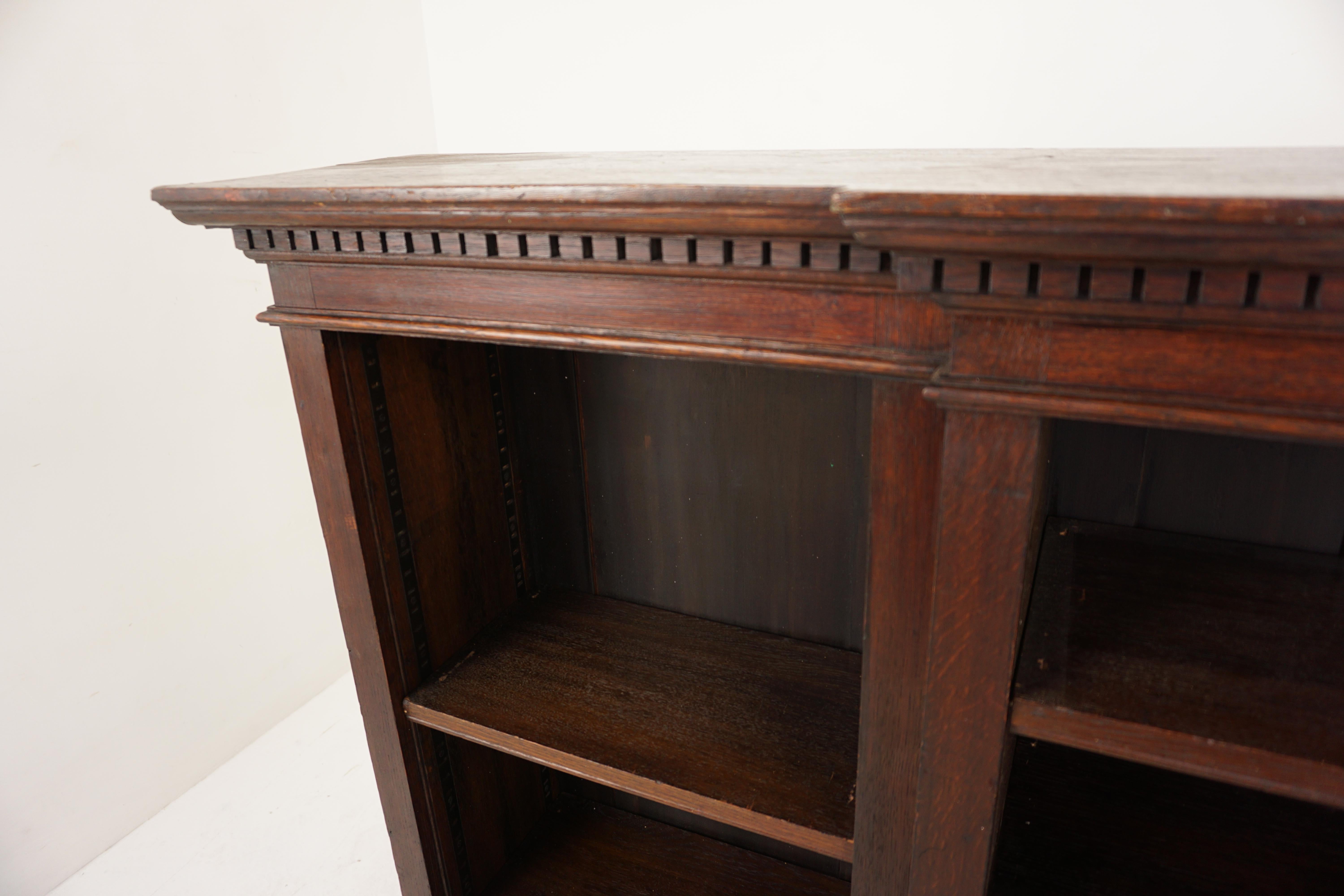 Scottish  Arts + Crafts Oak Breakfast Open Bookcase Display Cabinet, Scotland 1910, H636