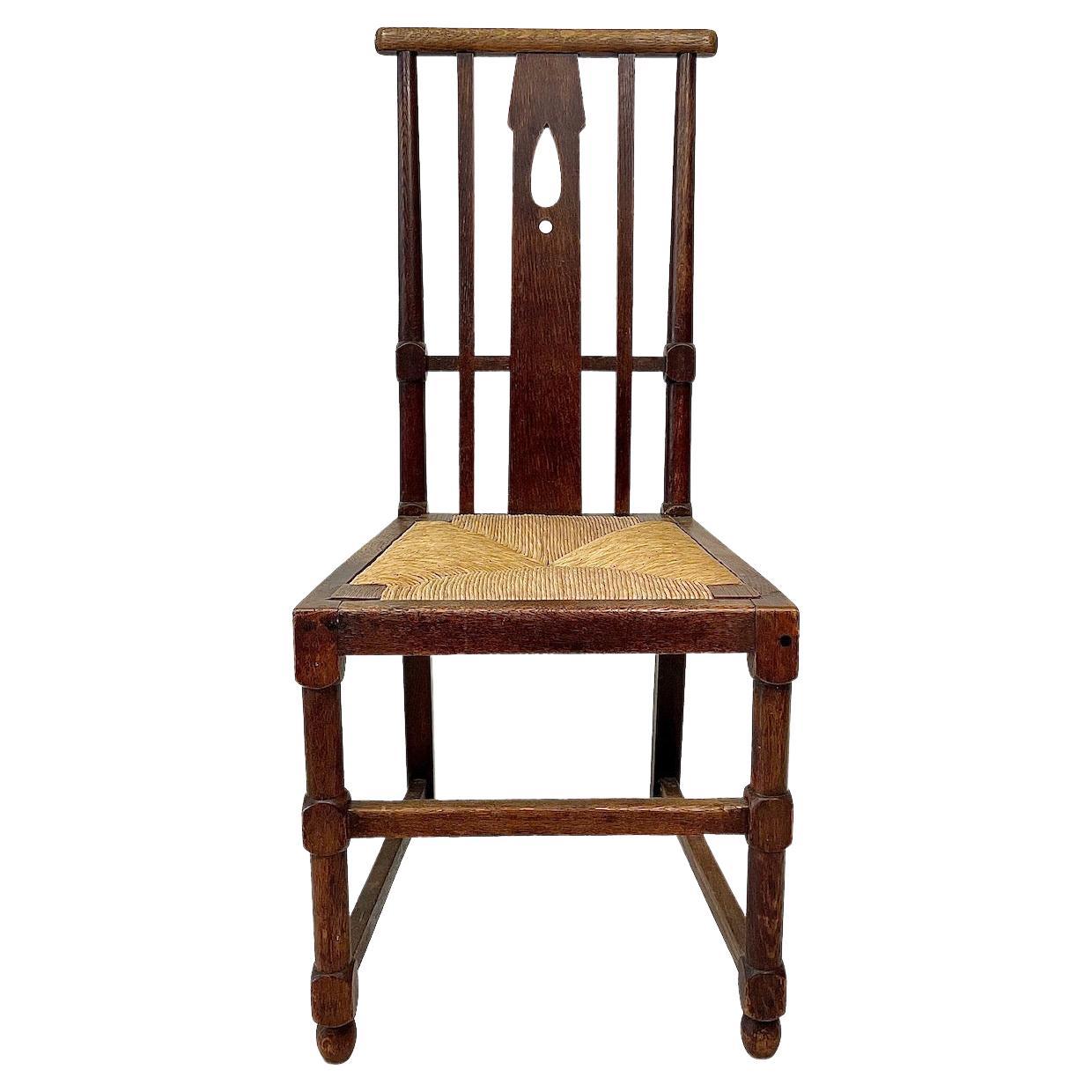 Arts & Crafts Oak Chair With Rush Seat