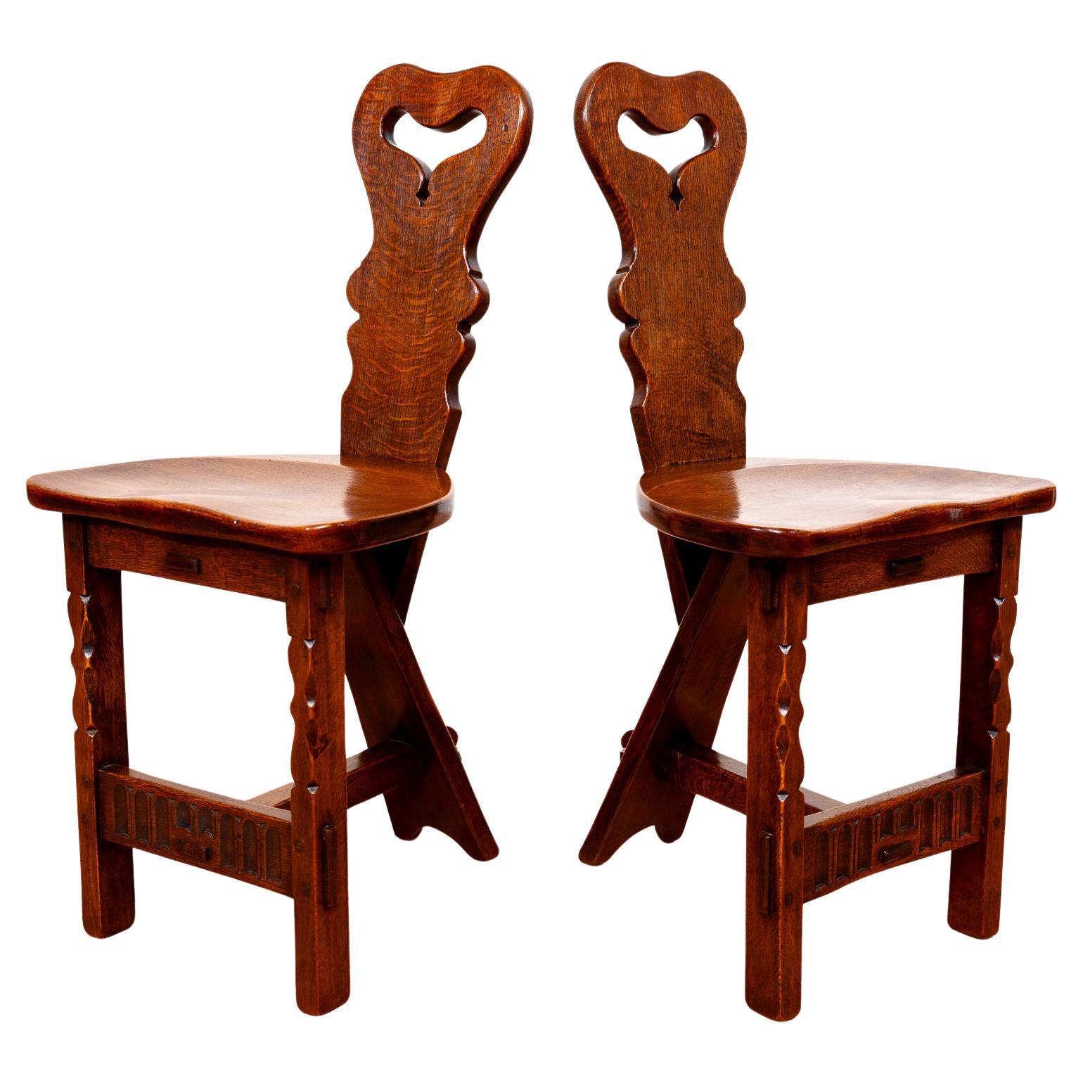 Arts & Crafts Oak Chairs Pair Side Hall Dining Chairs Rupert Griffiths Craftsman