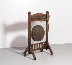 Arts & Crafts Oak & Copper Floor Standing Dinner Gong Attr Shapland And Petter