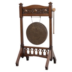 Arts & Crafts Oak & Copper Floor Standing Dinner Gong Attr Shapland And Petter