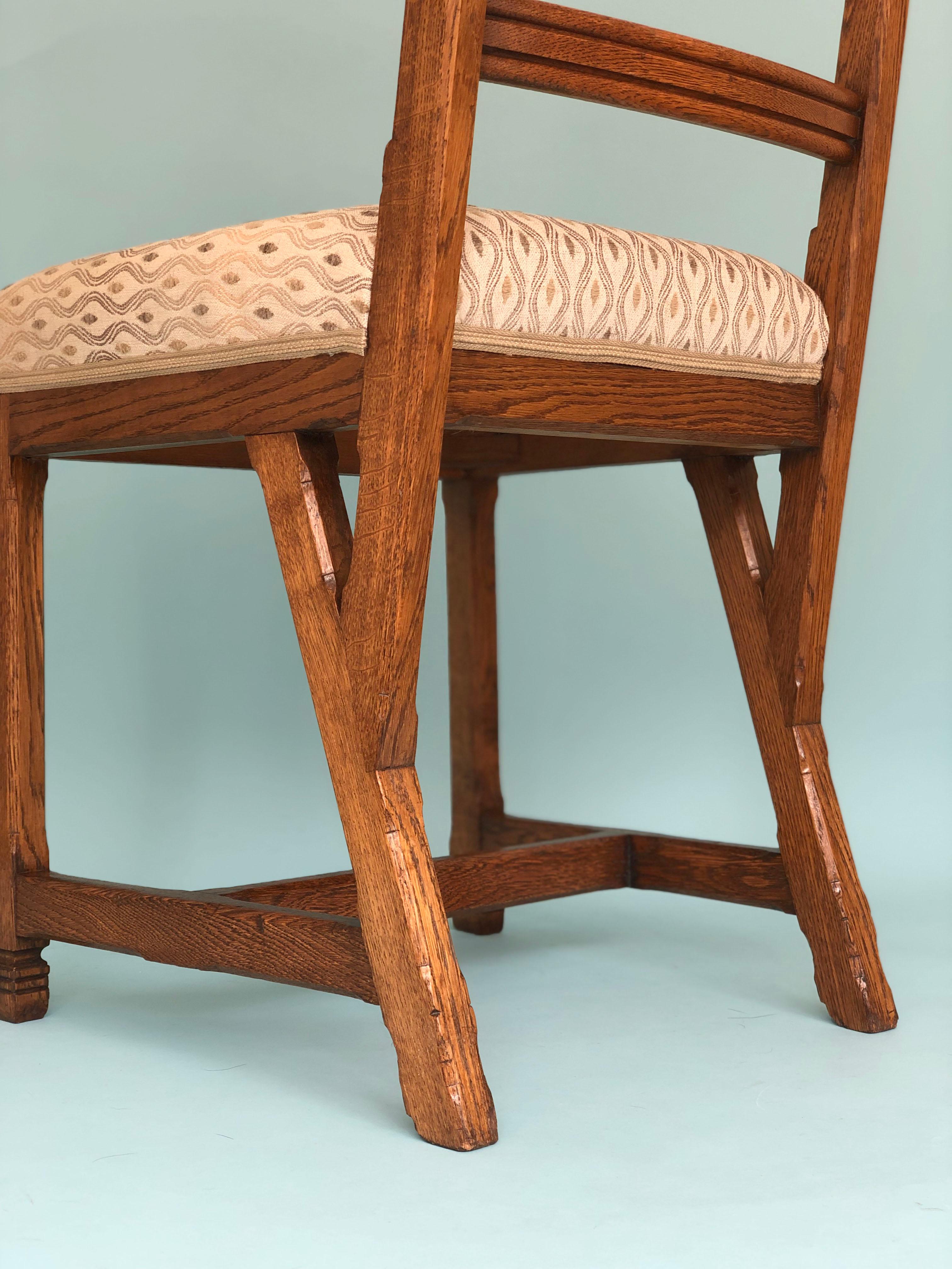 Carved Arts & Crafts Oak Dining Chairs H.P. Berlage Holland 1910s Set of 2