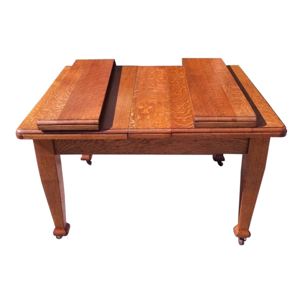 Arts & Crafts Oak Extending Dining Table with a Sliding Top For Sale