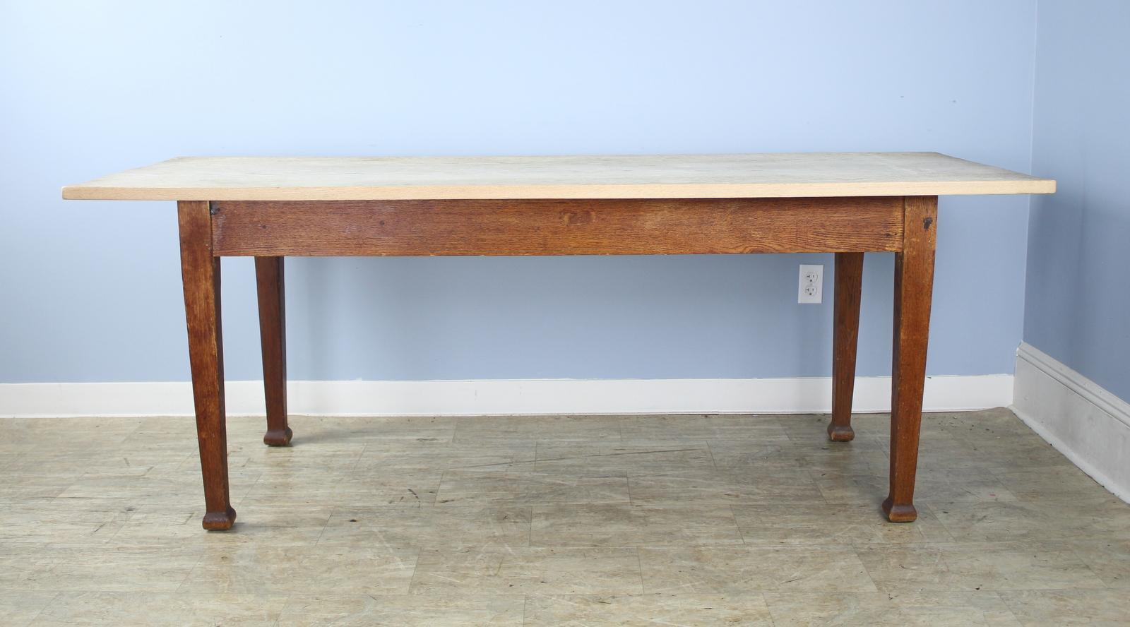 English Arts & Crafts Oak Farmhouse Table with Bleached Top