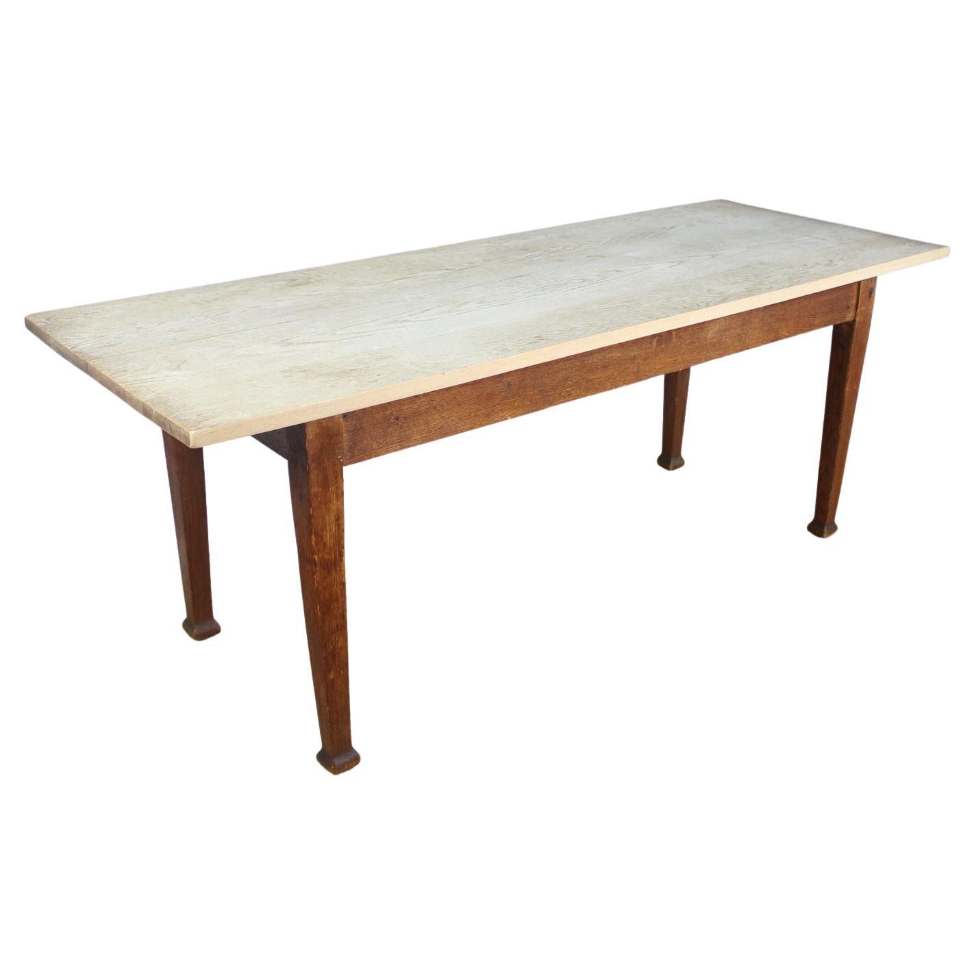 Arts & Crafts Oak Farmhouse Table with Bleached Top