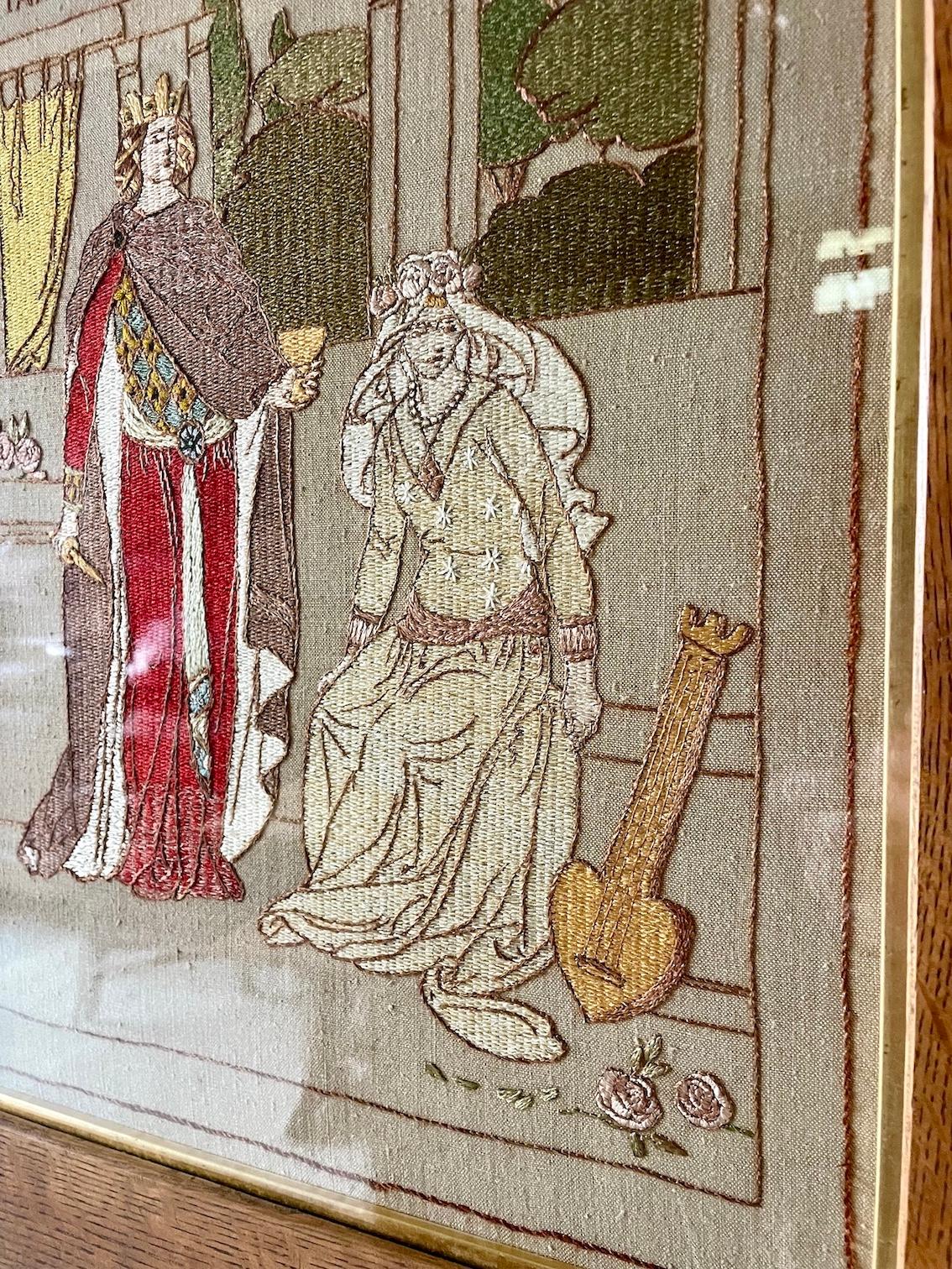 Arts & Crafts Oak Gerahmte Stickerei (Frühes 20. Jahrhundert) im Angebot