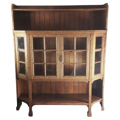 Arts & Crafts oak glazed display cabinet bookcase by Morris & Co