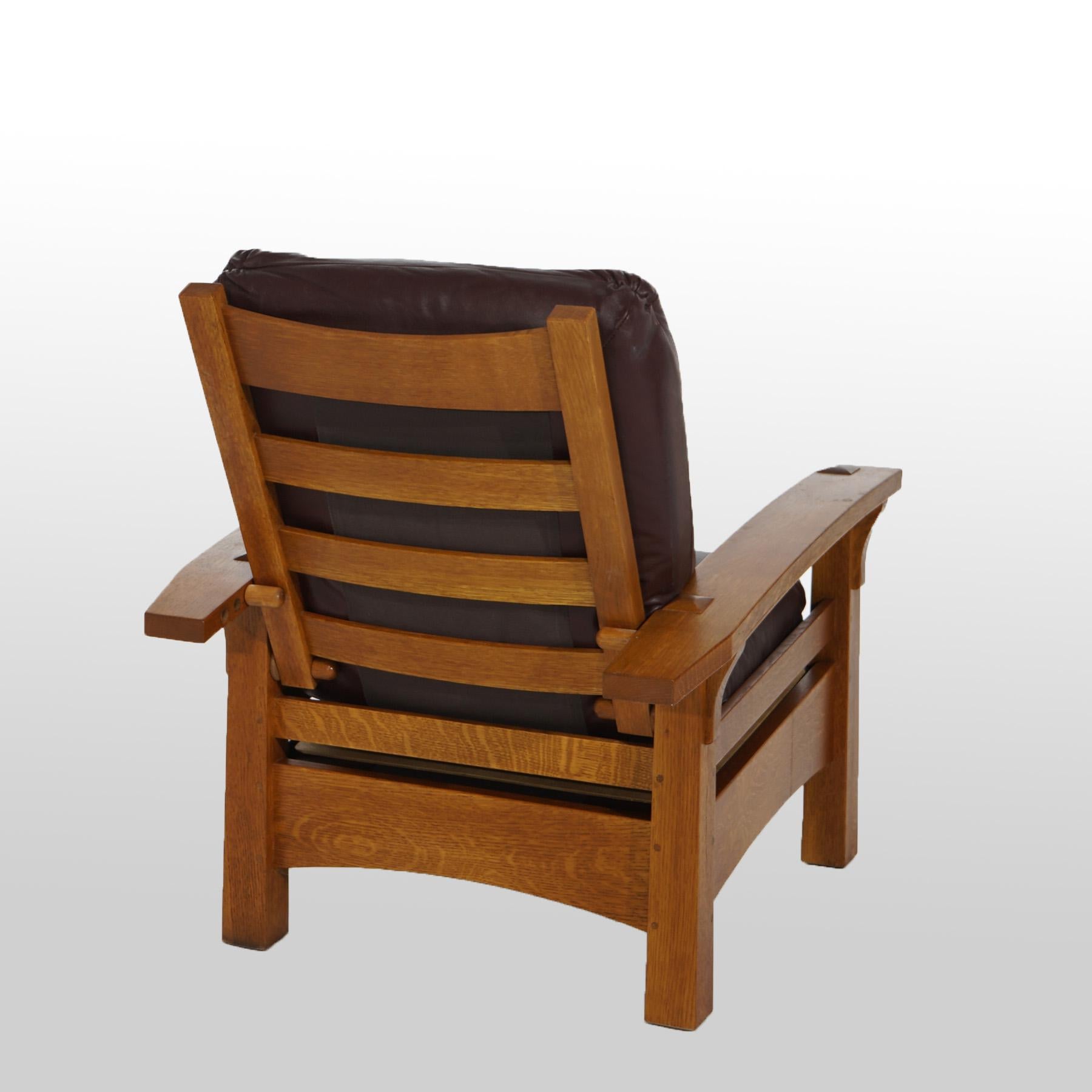 Arts & Crafts Oak Gustav Stickley Bow Arm Morris Chair With Reverse Tapered Legs In Good Condition In Big Flats, NY