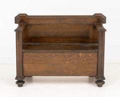Arts & Crafts Oak Hall Bench, Early 20th C.