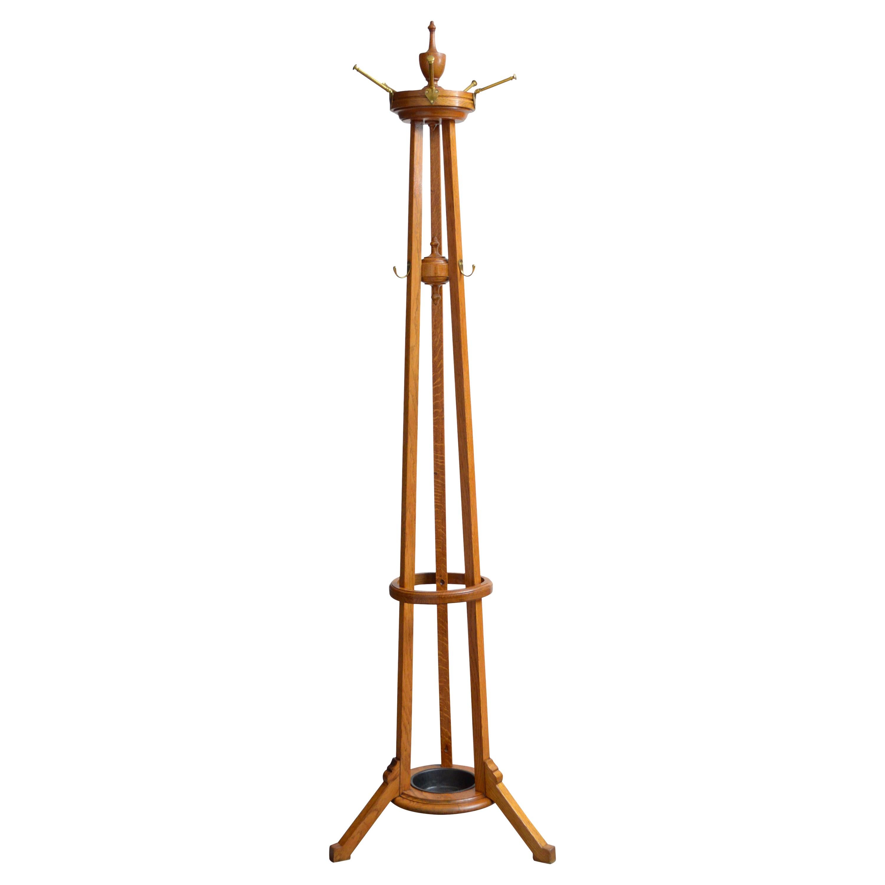 Antique Arts and Crafts Mission Oak Hall Tree Coat Rack, Early 20th Century at 1stDibs