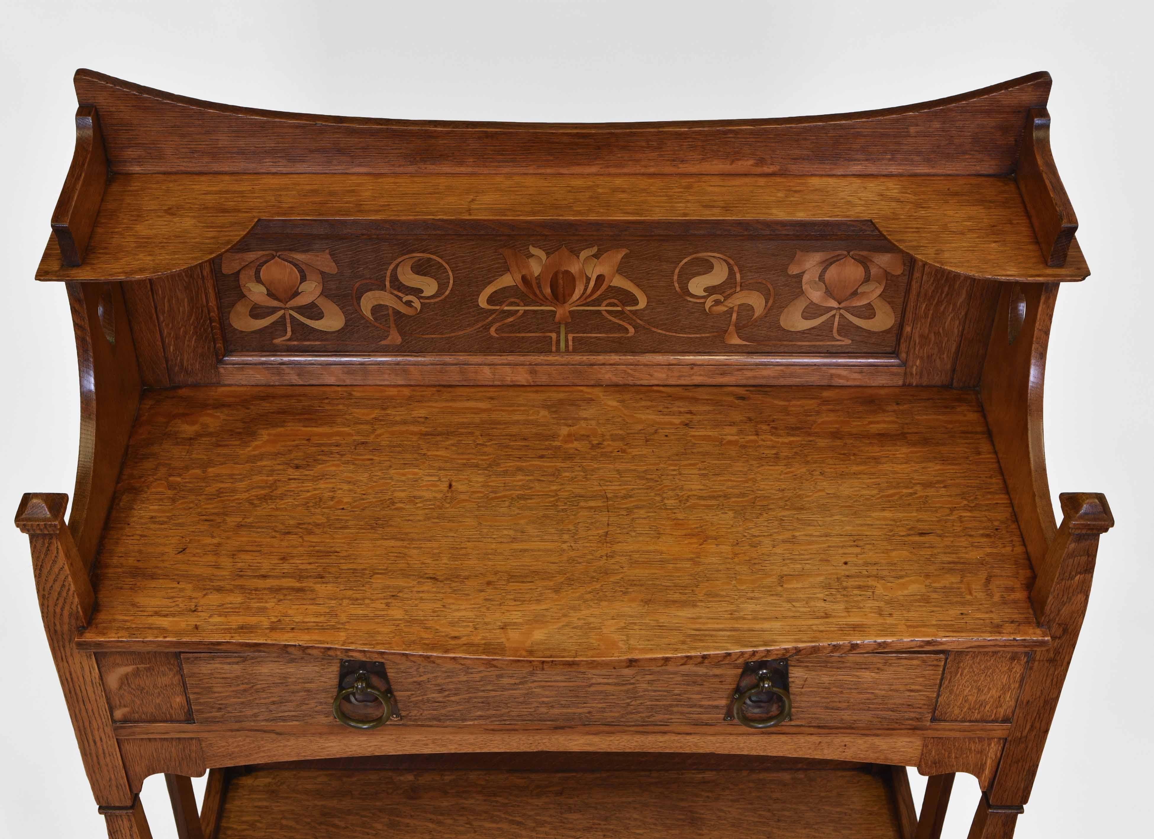 20th Century Arts & Crafts Oak Inlaid Hall Table Art Nouveau