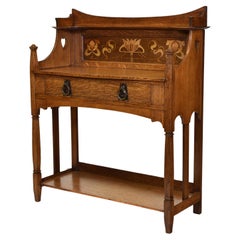 Antique Arts & Crafts Oak Inlaid Hall Table Art Nouveau