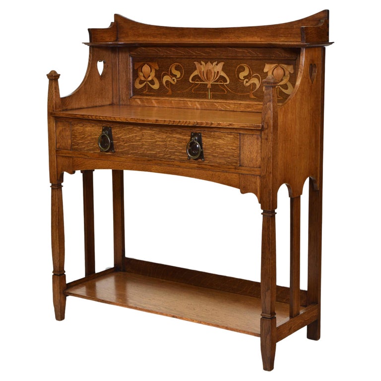 Arts and Crafts Oak Inlaid Hall Table Art Nouveau at 1stDibs