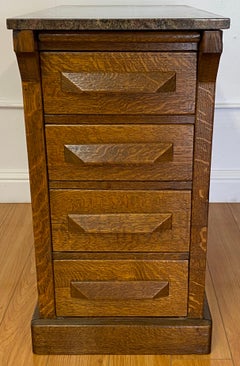 Arts & Crafts Oak & Marble Top Nightstand / End Table, C.1920