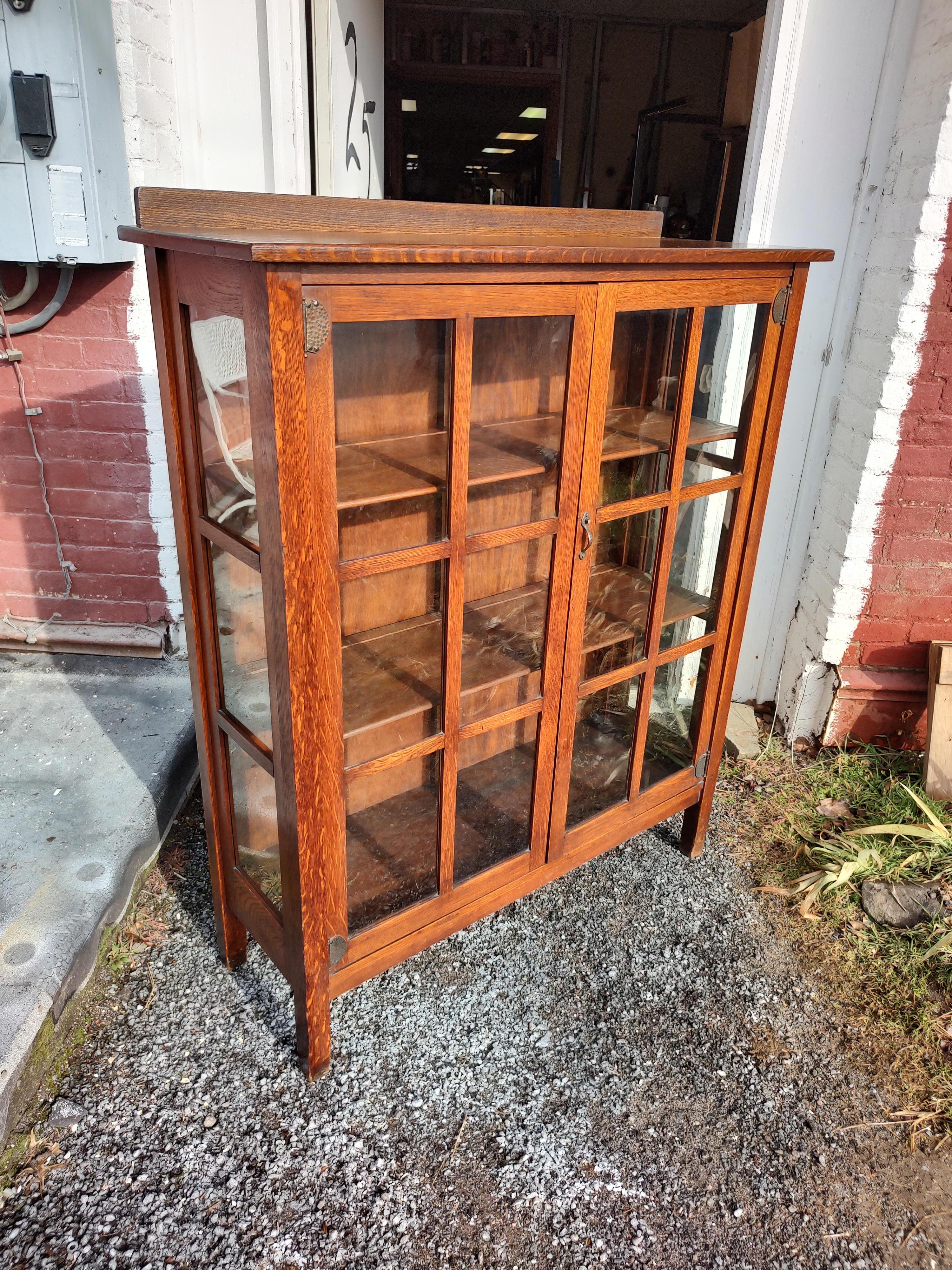 North American Arts & Crafts Oak Mission Bookcase/ China Cabinet by Stickley Brothers C1910