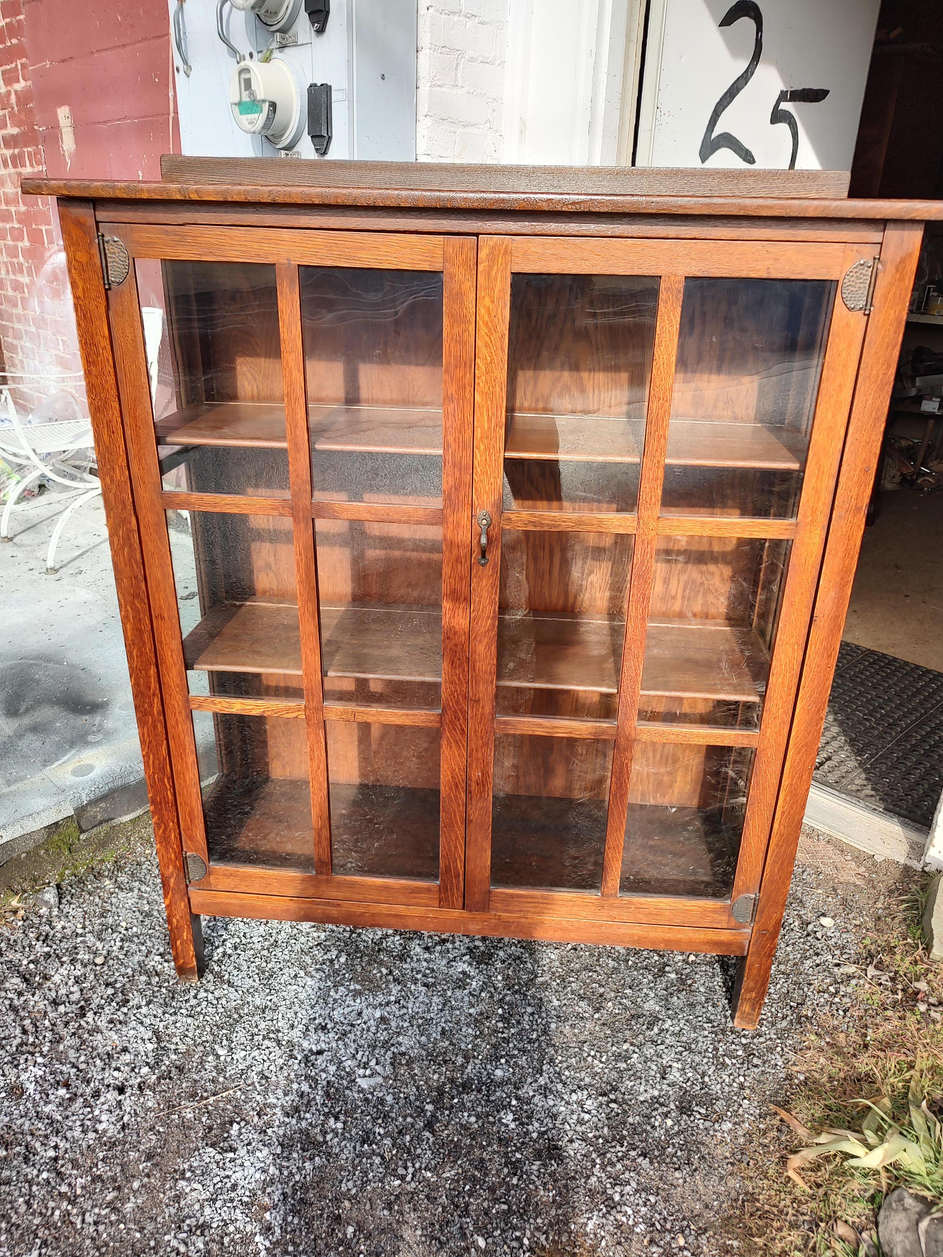 Early 20th Century Arts & Crafts Oak Mission Bookcase/ China Cabinet by Stickley Brothers C1910