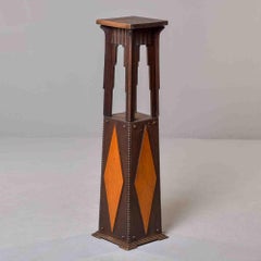 Arts & Crafts Oak Pedestal with Diamond Inlay Circa 1890s