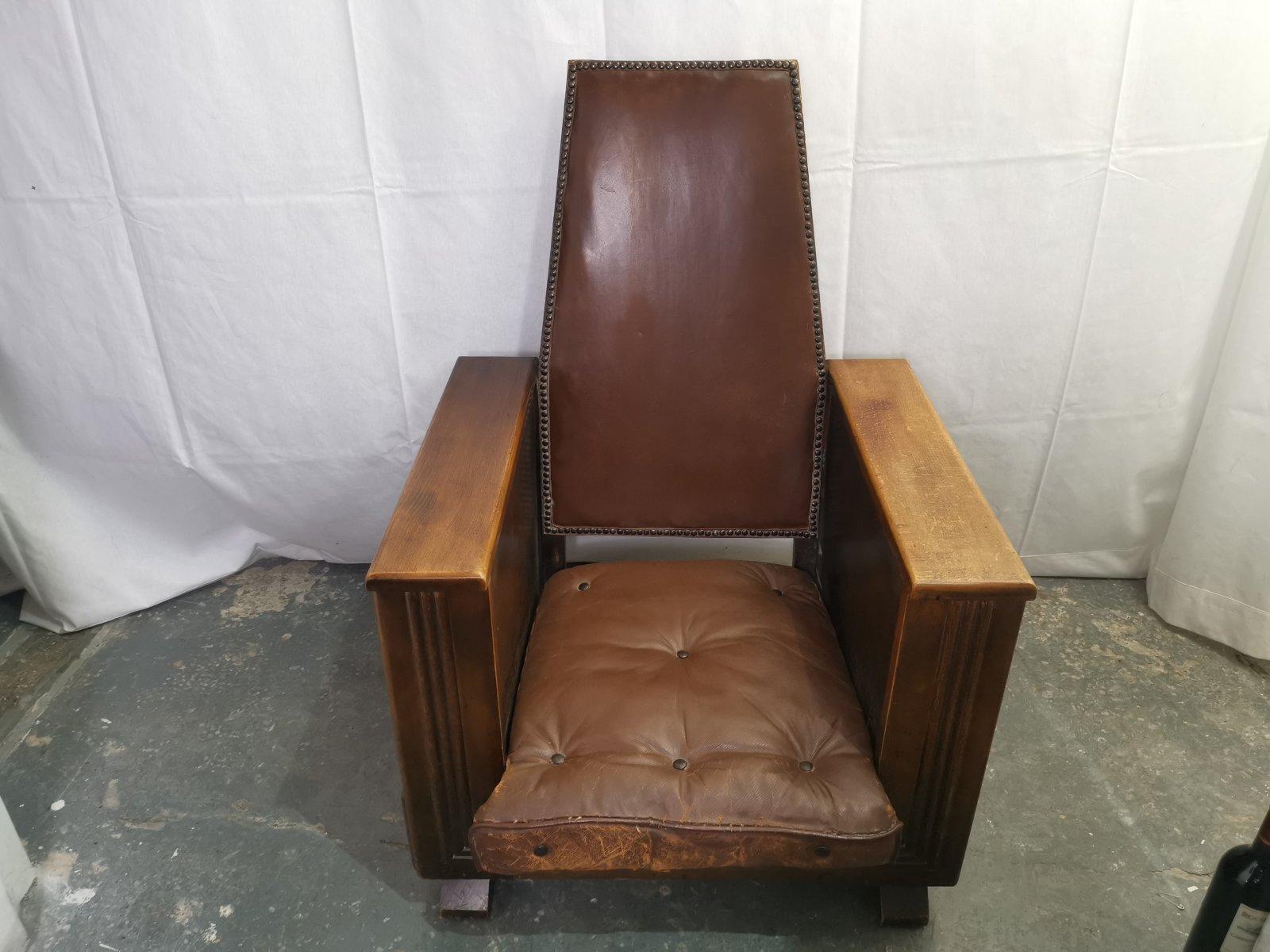 Arts and Crafts Arts & Crafts Oak Reading Armchair with Magazine Rack & Bookshelves to Each Side