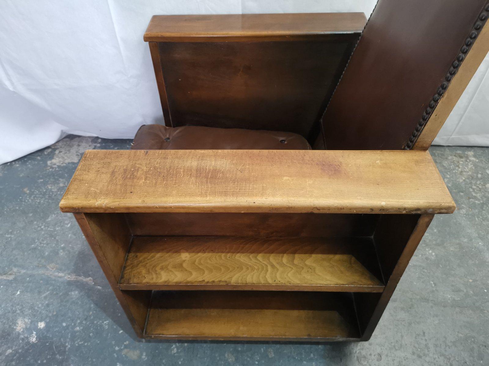 Early 20th Century Arts & Crafts Oak Reading Armchair with Magazine Rack & Bookshelves to Each Side