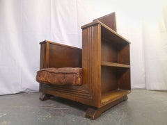 Arts & Crafts Oak Reading Armchair with Magazine Rack & Bookshelves to Each Side