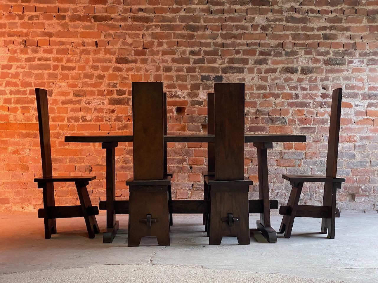 Arts and Crafts Oak Refectory Table and Chairs, circa 1950 For Sale at ...