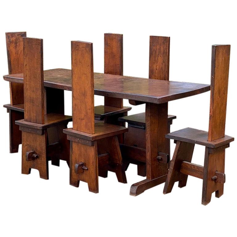 Arts And Crafts Oak Refectory Table, Arts And Crafts Table Chairs
