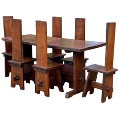 Arts & Crafts Oak Refectory Table and Chairs, circa 1950
