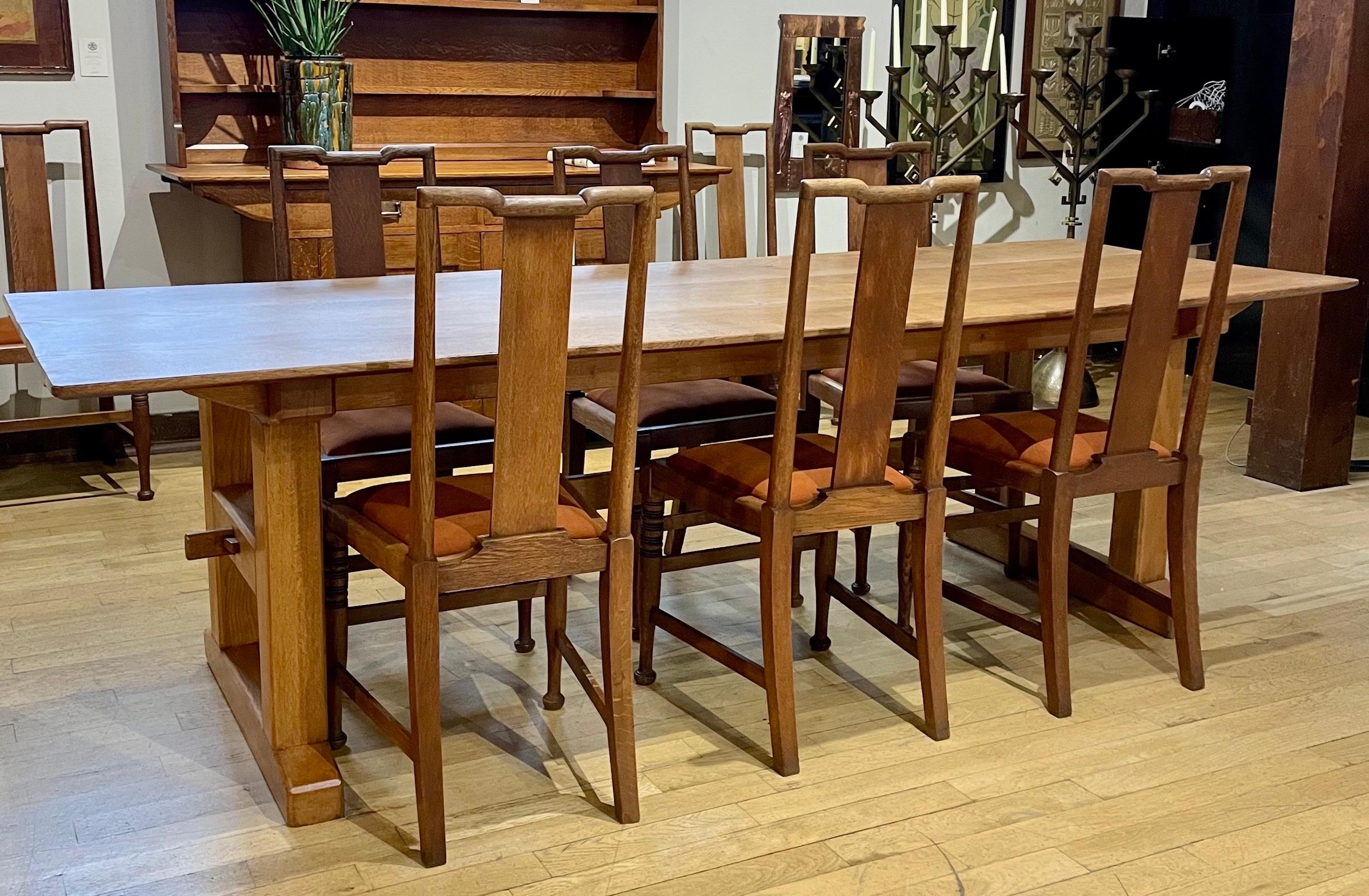 Anglais Table de réfectoire en chêne Arts & Crafts en vente