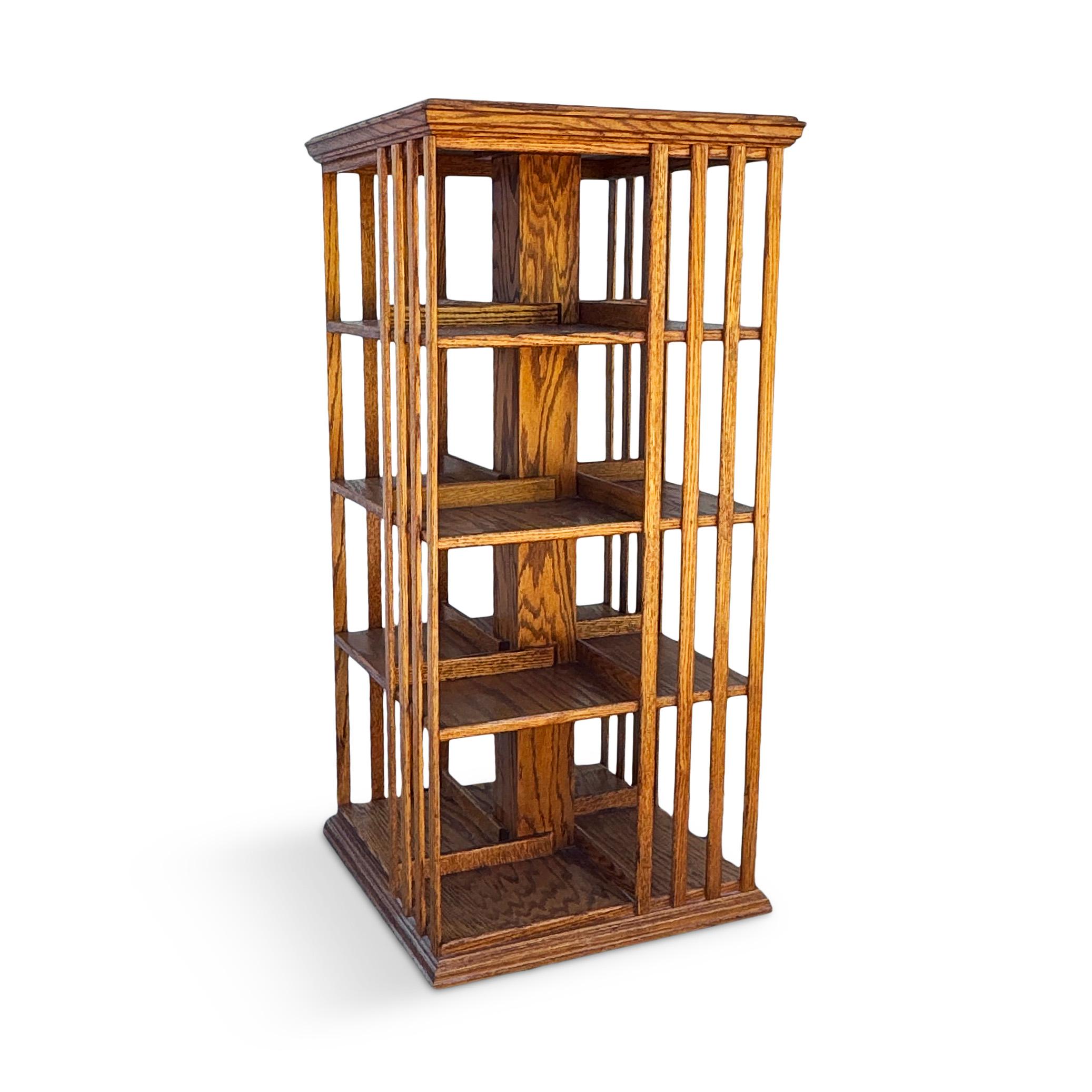 Glass Arts & Crafts Oak Revolving Bookcase