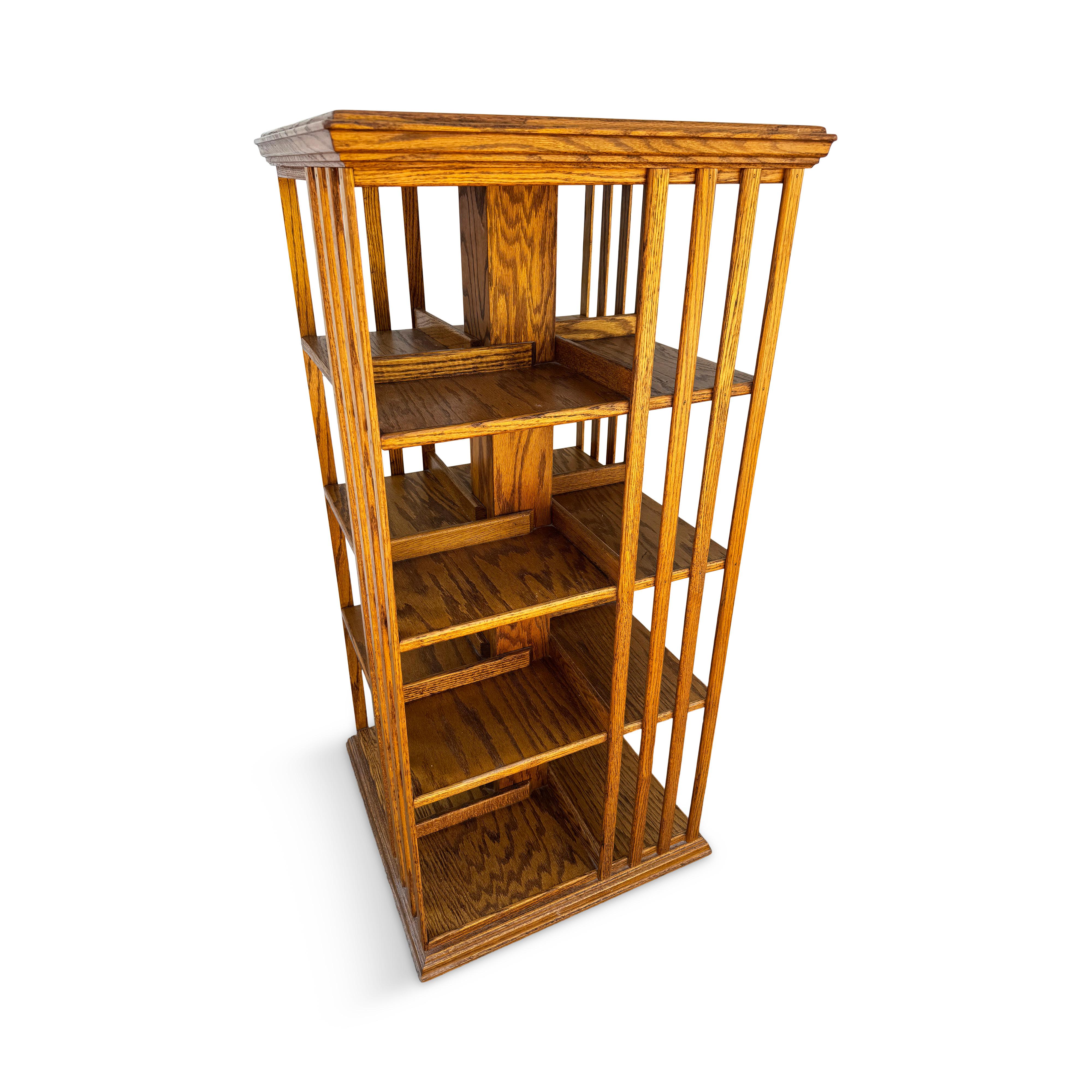 Arts & Crafts Oak Revolving Bookcase 1
