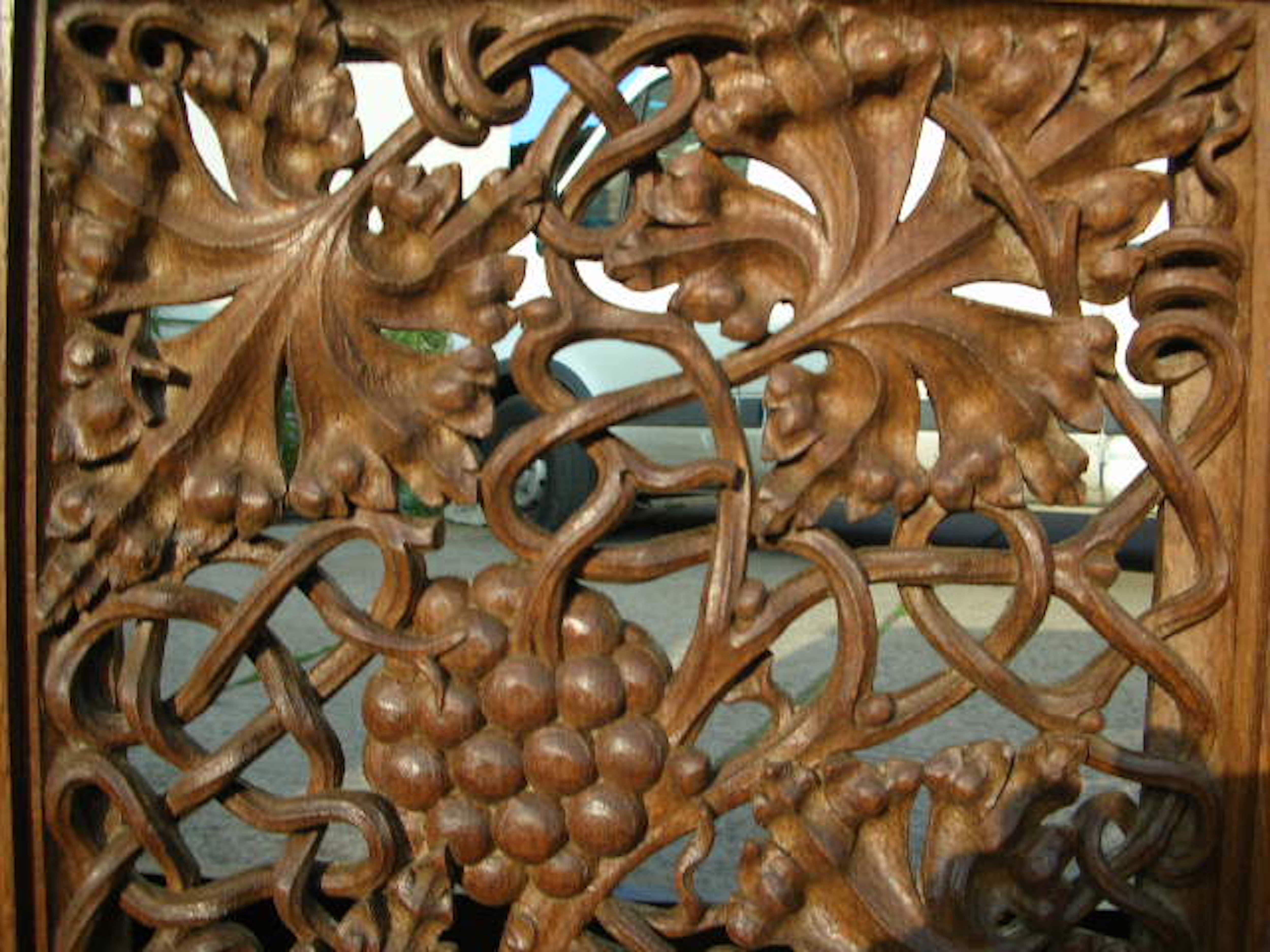 Hand-Carved Arts & Crafts Oak Server Alta Table with a Finely Carved Centre Panel of Vines For Sale