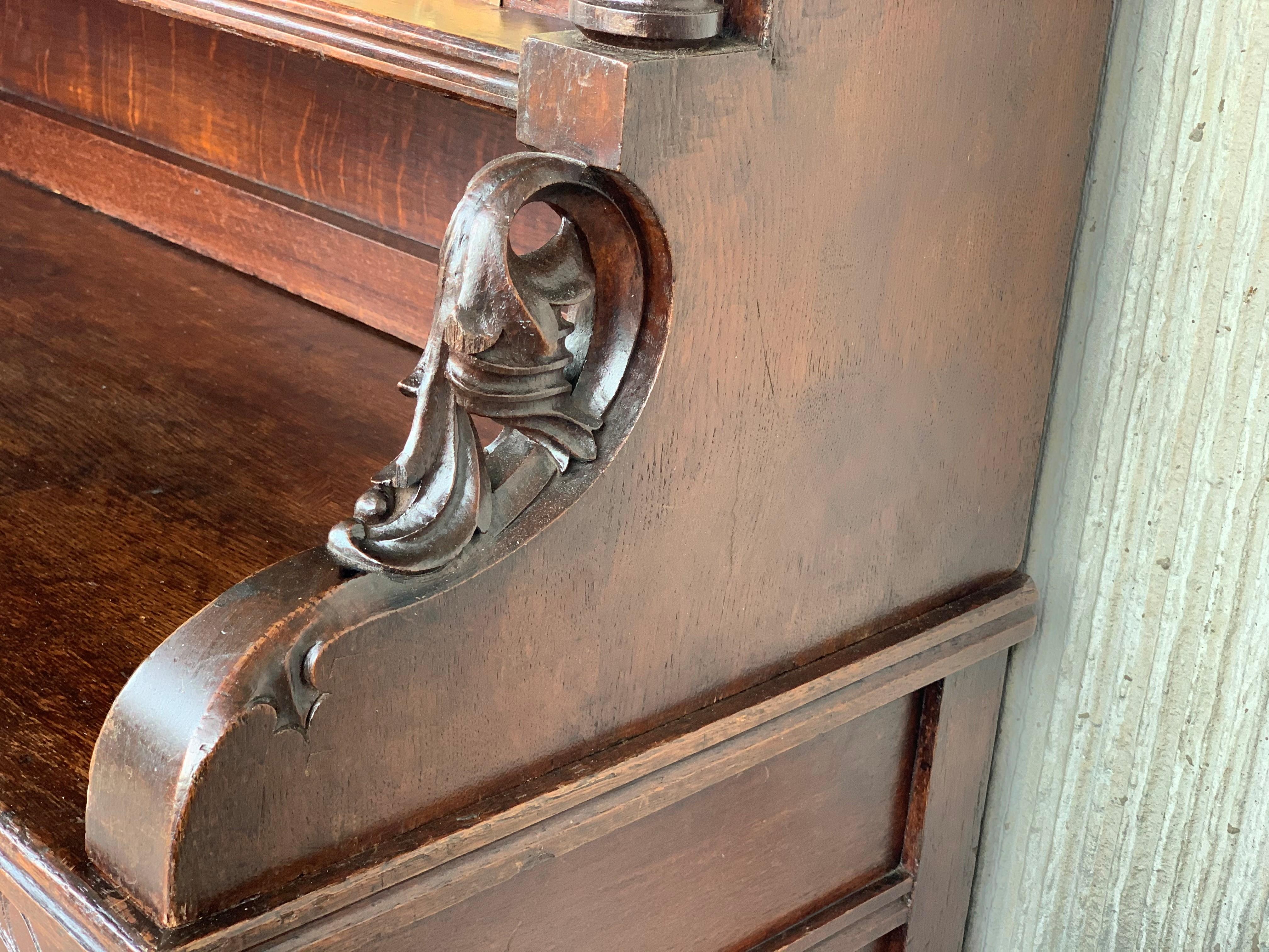 Arts & Crafts Oak Sideboard with Dry Bar Top and Cupboard in Oak, Bronze & Brass For Sale 2