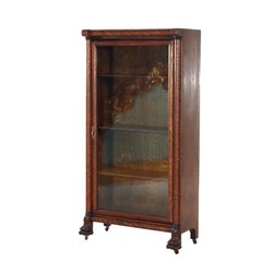 Arts & Crafts Oak Single Door Clawfoot Bookcase With Reeded Columns c1920