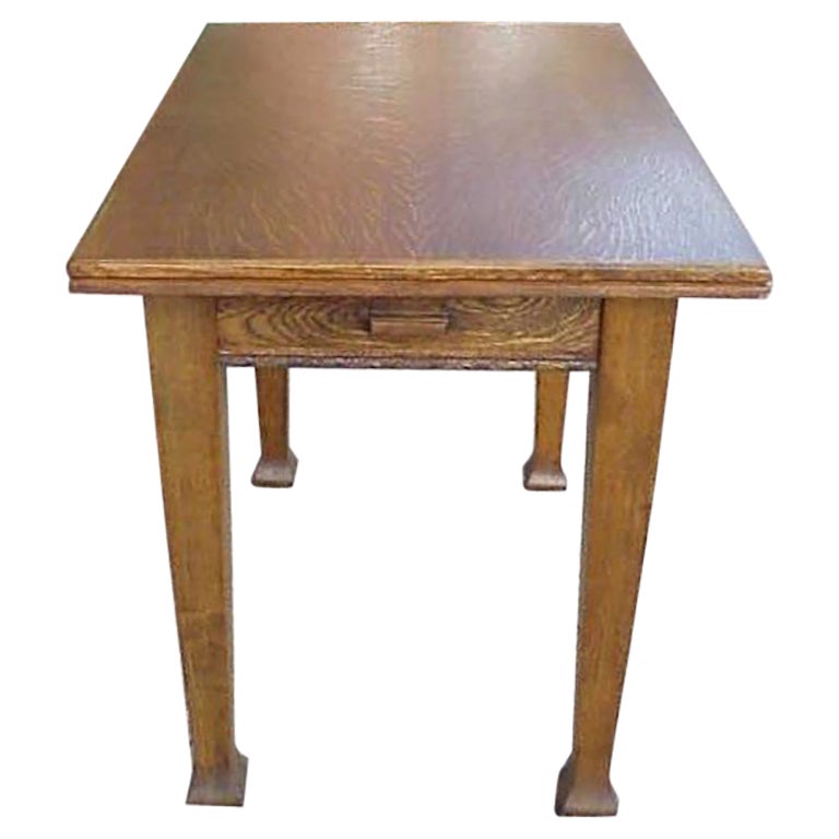 Arts & Crafts Oak Swivel and Fold Over Dining Table with Cutlery Drawer