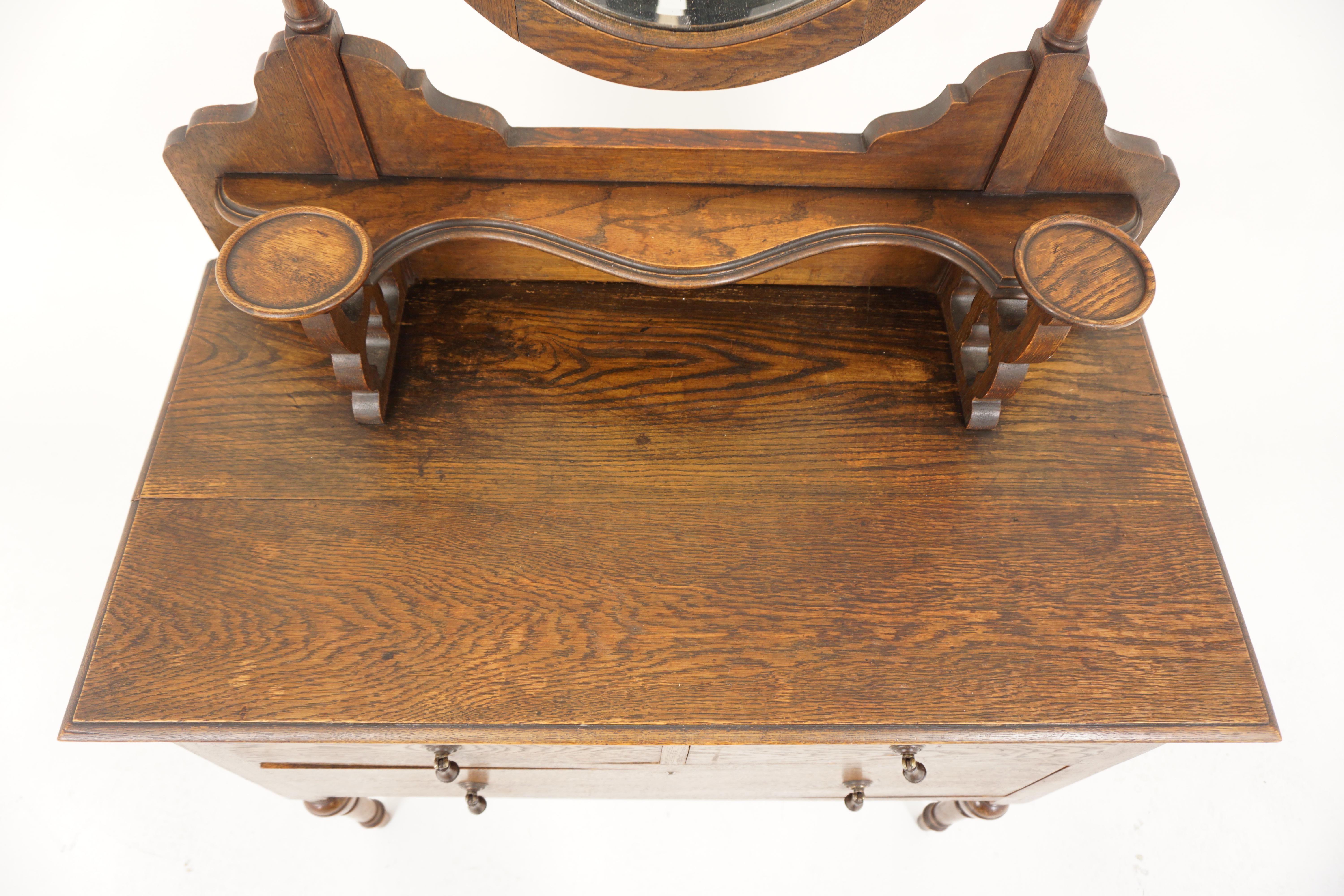 20th Century Arts & Crafts Oak Vanity, Dressing Chest, Chest of Drawers, Scotland 1910, H888