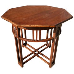 Arts & Crafts Octagonal Oak Centre or Side Table with Stylized Floral Carving